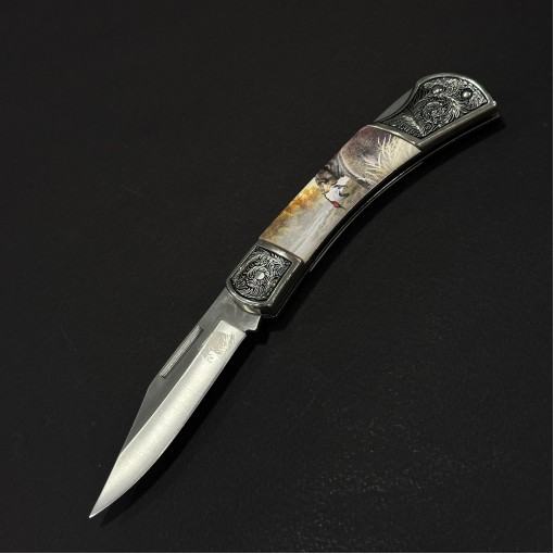 Cuțit briceag camping Anima Urs 19cm, lama otel inox, mâner imprimeu, ANIM-URS19BRW