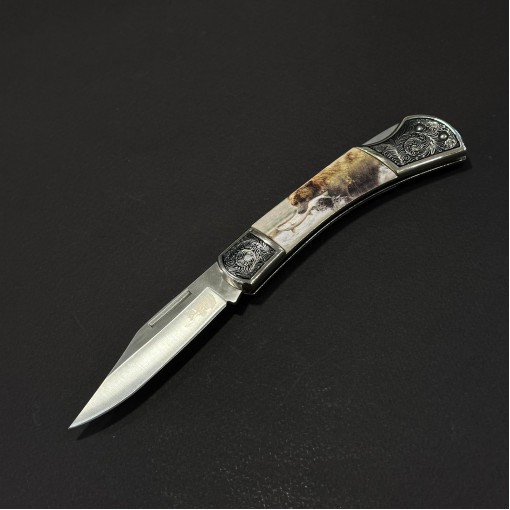 Cuțit briceag camping Anima Urs si peste 19cm, lama otel inox, mâner imprimeu, ANIM-URS19FSH