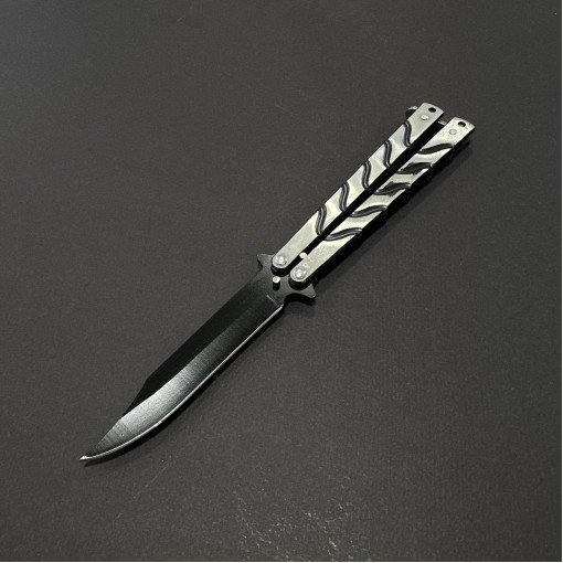 Briceag Balisong Black Silver 22cm, lama otel inox, maner stil fluture/butterfly, BAL-22FBSLV