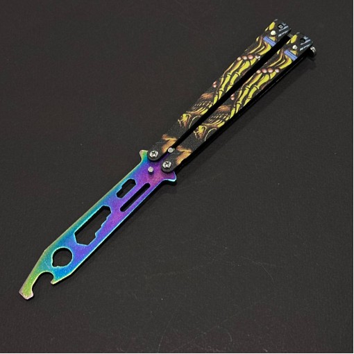 Briceag Balisong Skull 22cm, lama fara tais, maner stil fluture/butterfly, BAL-22FTSKL