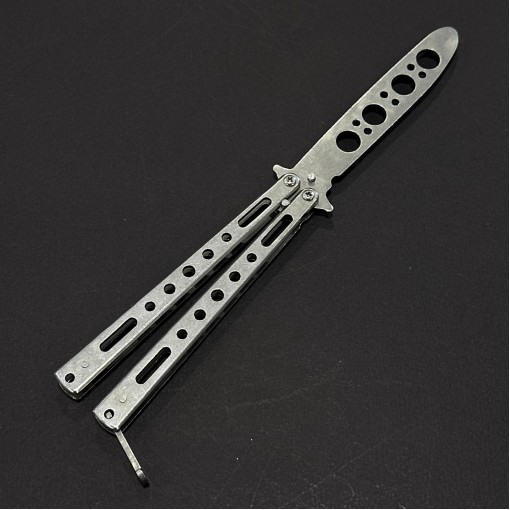 Briceag Balisong Silver 22cm, lama fara tais, maner stil fluture/butterfly, BAL-22FTSLV