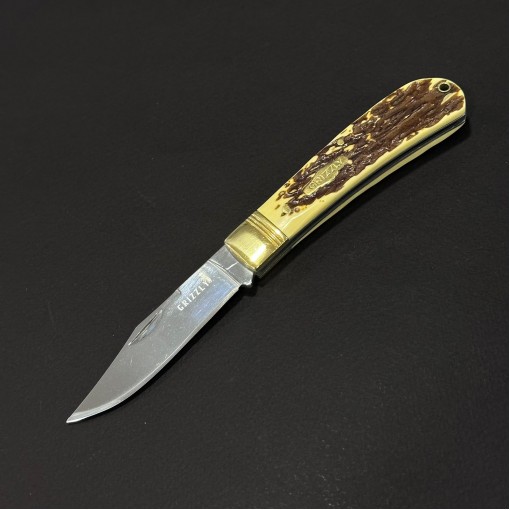 Cutit briceag camping și drumetie Grizzly 19cm, lama otel inox, maner corn cerb, BRC-GRZ19