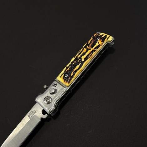 Cutit briceag camping și drumetie 17cm, lama otel inox, maner corn cerb, husa, BRCC-17D