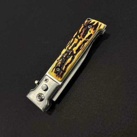 Cutit briceag camping și drumetie 17cm, lama otel inox, maner corn cerb, husa, BRCC-17D