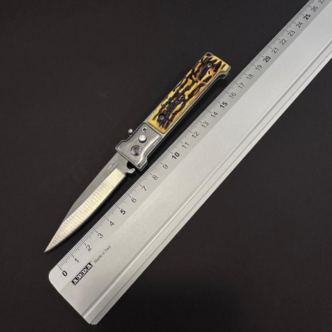 Cutit briceag camping și drumetie 17cm, lama otel inox, maner corn cerb, husa, BRCC-17D