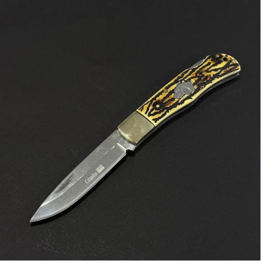 Cutit briceag camping și drumetie Doggy silver 19cm, lama otel inox, maner corn cerb, husa, BRCC-19DGS