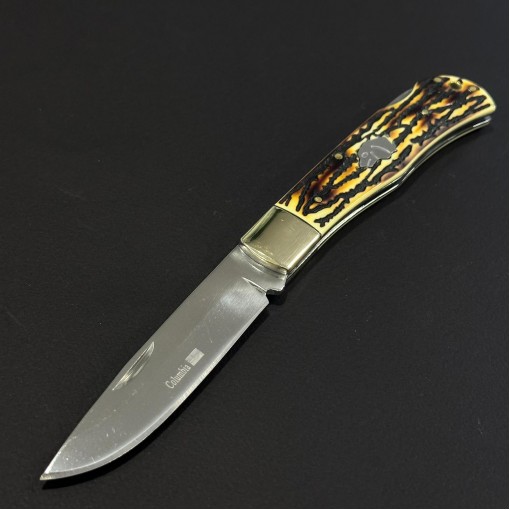 Cutit briceag camping și drumetie Doggy silver 24cm, lama otel inox, maner corn cerb, husa, BRCC-24DGS