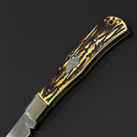 Cutit briceag camping și drumetie Doggy silver 24cm, lama otel inox, maner corn cerb, husa, BRCC-24DGS