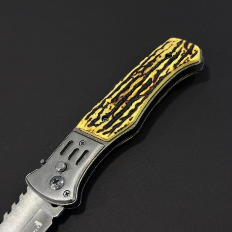 Cutit briceag camping și drumetie 26cm, lama varf tais dublu otel inox, maner corn cerb, husa, BRCC-26VD