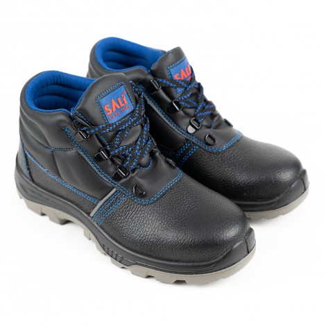 Bocanci de protectie Sali, bombeu metalic, piele, negru/albastru