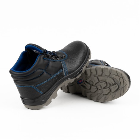 Bocanci de protectie Sali, bombeu metalic, piele, negru/albastru