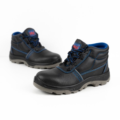 Bocanci de protectie Sali, bombeu metalic, piele, negru/albastru