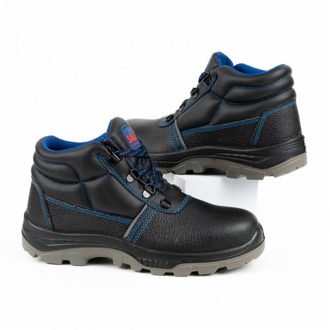 Bocanci de protectie Sali, bombeu metalic, piele, negru/albastru