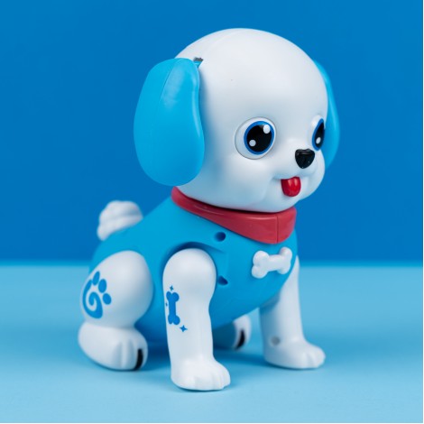 Catelus interactiv cu muzica si lumini, alb/albastru