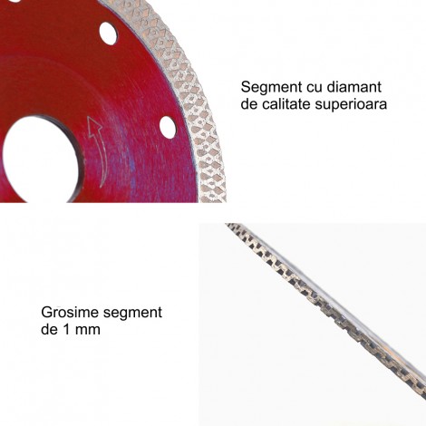 Disc diamantat pentru ceramica, 125 mm, taiere uscata/umeda, rosu