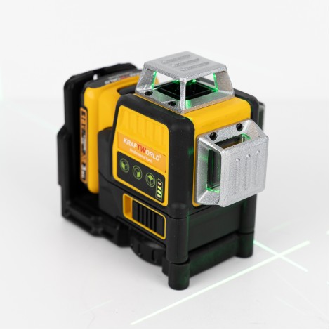 Nivela laser verde 3D Kraftworld, 2 acumulatori 18V 3Ah, 3 fascicule