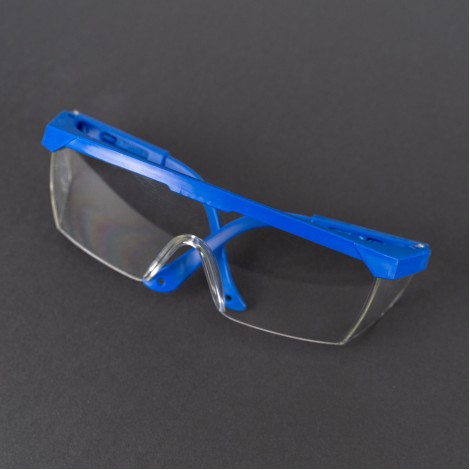 Ochelari de protectie PVC, lentile policarbonat transparente, rama albastra