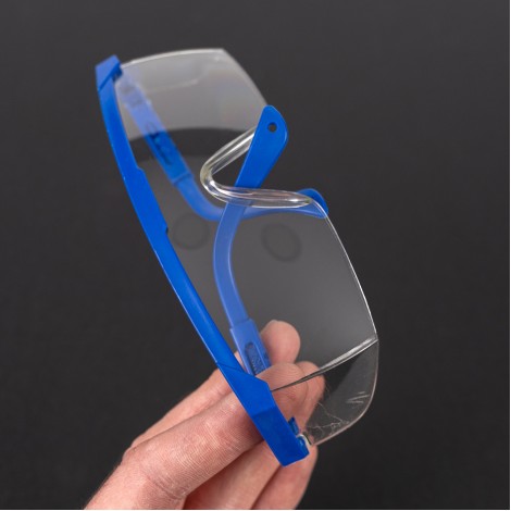 Ochelari de protectie PVC, lentile policarbonat transparente, rama albastra