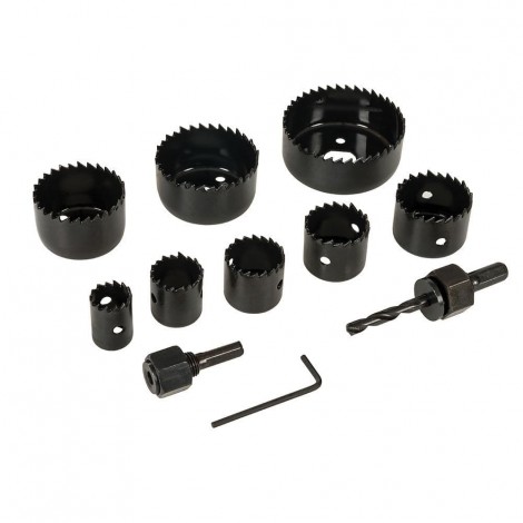 Set carote lemn, 11 piese, freze 19-64mm, 2x adaptori si 1x cheie hexagonala