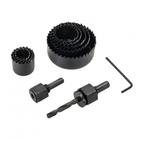 Set carote lemn, 11 piese, freze 19-64mm, 2x adaptori si 1x cheie hexagonala