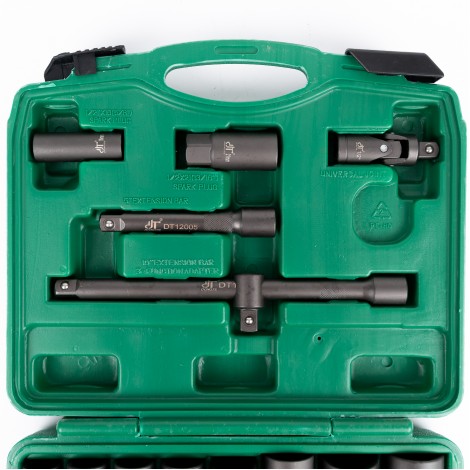 Trusa 32 piese tubulare de impact, cu clichet 1/2, Cr-V, verde TRSCH