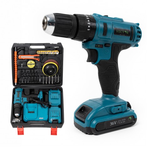 Trusa Bormasina cu percutie Vector, 2 acumulatori 36V 6Ah, 28 accesorii