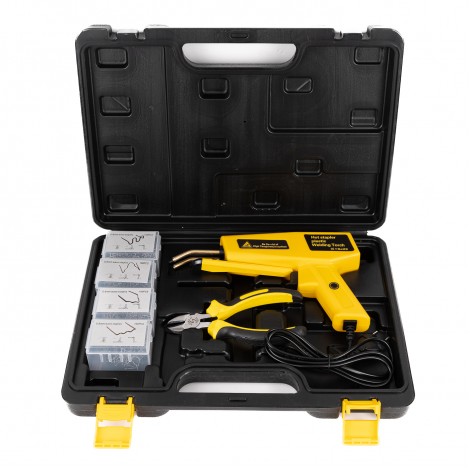 Trusa pistol lipit plastic la cald multifunctional, 400 capse, cleste si cutter, galben