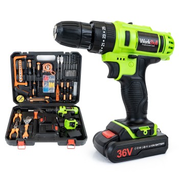 Trusa Autofiletanta cu percutie WerkBull, 2 acumulatori 36V 5Ah, 110 accesorii si scule