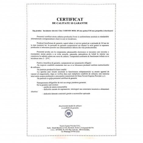 Incubator electric Cleo 5 ERT-MN 9050, 60 oua gaina/150 oua prepelita (clocitoare)