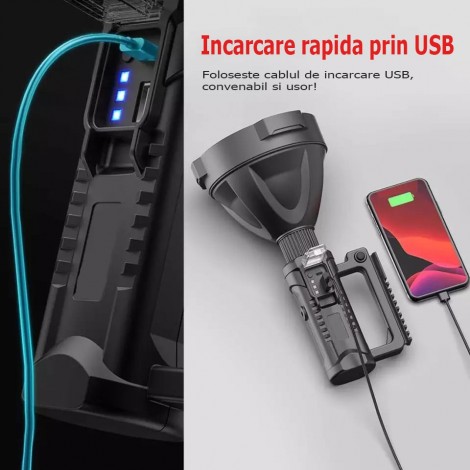 Lanterna LED cu maner si trepied inclus, 20W, 8000lumen, functie Powerbank, rezistenta la apa Lanterna LED cu maner si trepied inclus, 20W, 8000lumen, functie Powerbank, rezistenta la apa