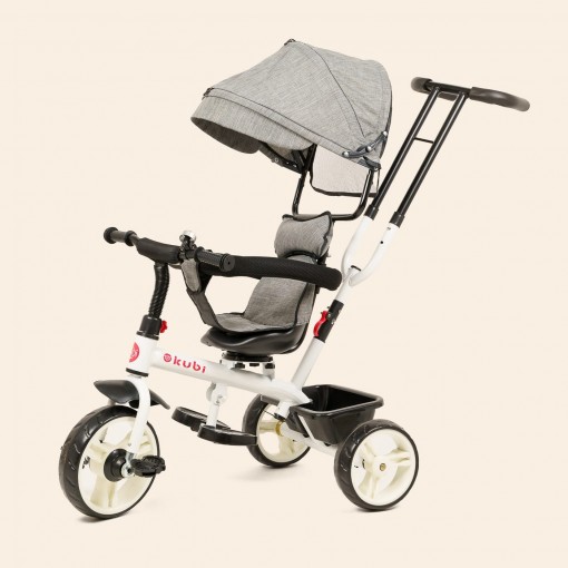 Tricicleta KUBI, 5 in 1, ghidon reglabil, scaun reglabil rotativ 360 grade, gri