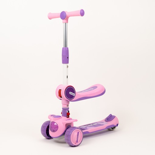 Trotineta 2 in 1 Scooter, pliabila, cu scaunel rabatabil si detasabil, roti din silicon, roz